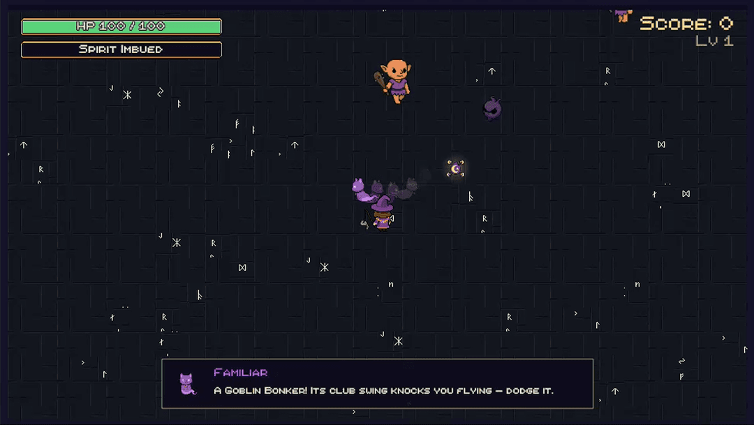 The witch attacks with spirit magic as a Goblin Bonker closes in.