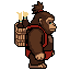 Pixel art angry animation of the Cola Courier — an ape carrying a delivery basket on its back.