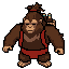 Pixel art celebrating animation of the Cola Courier — an ape carrying a delivery basket on its back.