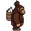 Pixel art idle animation of the Cola Courier — an ape carrying a delivery basket on its back.