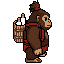 Pixel art walk animation of the Cola Courier — an ape carrying a delivery basket on its back.