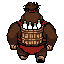 Pixel art walking north animation of the Cola Courier — an ape carrying a delivery basket on its back.