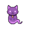 Pixel art animation of the ghost-cat familiar — a small purple spectral cat with a wispy tail.