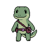 Pixel art idle animation of the Gutter Gecko — a green, belted lizard enemy.