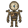 Pixel art idle of Hourkeeper - a time-themed boss from Familiar Frenzy