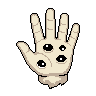 Pixel art animation of The Watching Hand — a pale, many-eyed severed hand that crawls and watches.